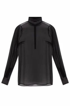 Dolce & Gabbana BLACK Transparent top with stand-up collar