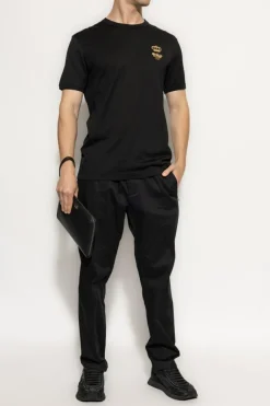 Dolce & Gabbana BLACK T-shirt with an embroidered logo using Lurex thread