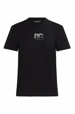 Dolce & Gabbana BLACK T-shirt with a logo finished with shimmering crystals