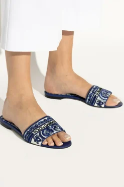 Dolce & Gabbana BLUE Slides with "Majolica" pattern