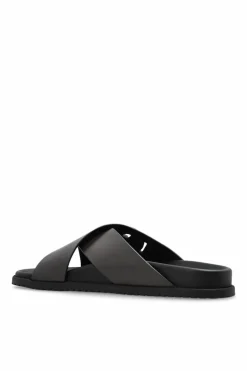 Dolce & Gabbana BROWN Leather slides with logo
