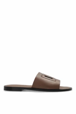 Dolce & Gabbana BROWN Leather slides with logo
