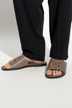 Dolce & Gabbana BROWN Leather slides with logo