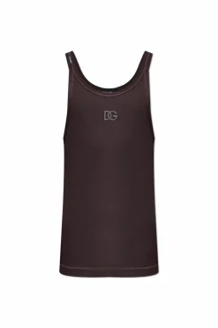 Dolce & Gabbana BROWN Ribbed top with embroidered logo