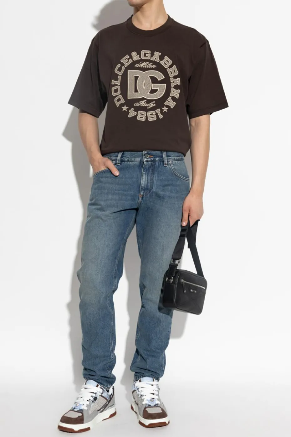 Dolce & Gabbana BROWN T-shirt with embroidered logo