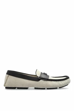 Dolce & Gabbana cream Loafers with an appliquƩ featuring an engraved logo
