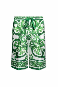 Dolce & Gabbana GREEN Shorts with 'Majolica' Print