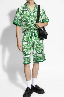 Dolce & Gabbana GREEN Shorts with 'Majolica' Print