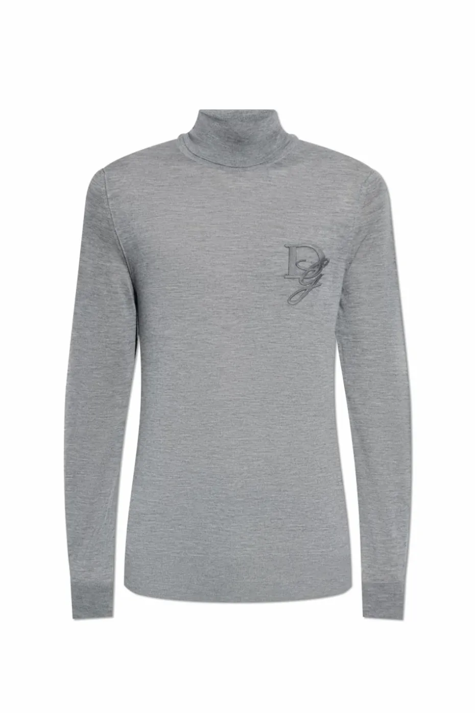Dolce & Gabbana GREY Cashmere turtleneck sweater with embroidered logo