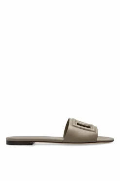 Dolce & Gabbana GREY Leather flip-flops with logo