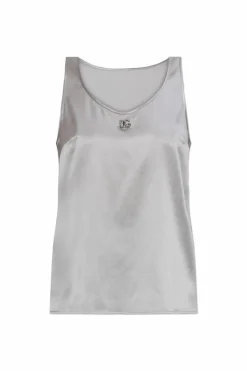 Dolce & Gabbana GREY Silk top with logo-shaped applique