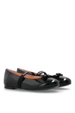 Dolce & Gabbana Kids BLACK Leather ballet flats with an elastic strap