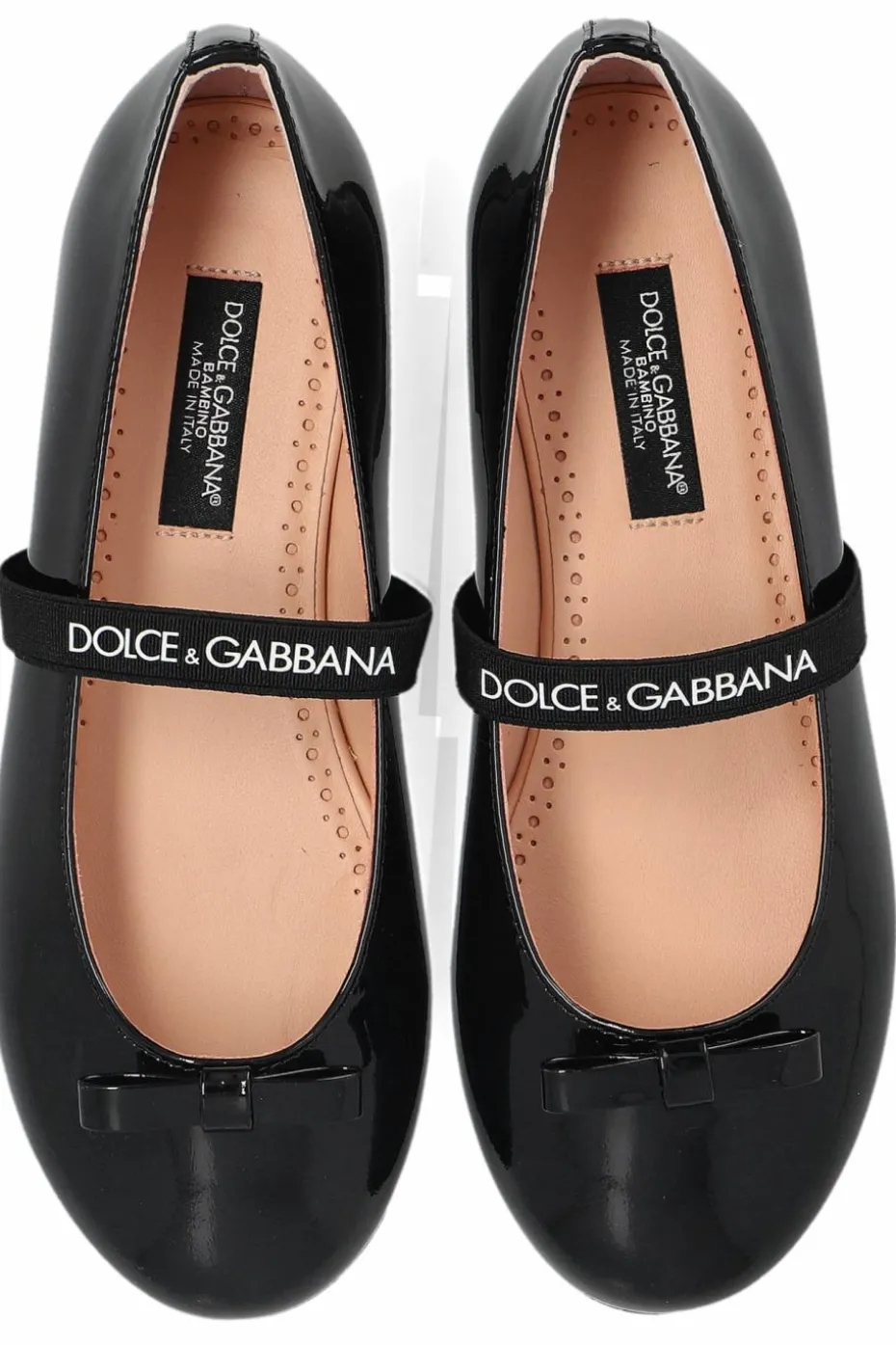 Dolce & Gabbana Kids BLACK Leather ballet flats with an elastic strap