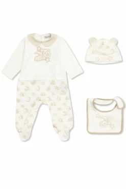 Dolce & Gabbana Kids cream Set: hat, bib, and bodysuit