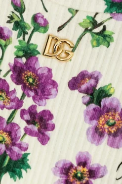 Dolce & Gabbana Kids cream Ribbed top with floral motif