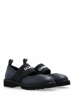 Dolce & Gabbana Kids NAVY BLUE Leather ballerinas with logo