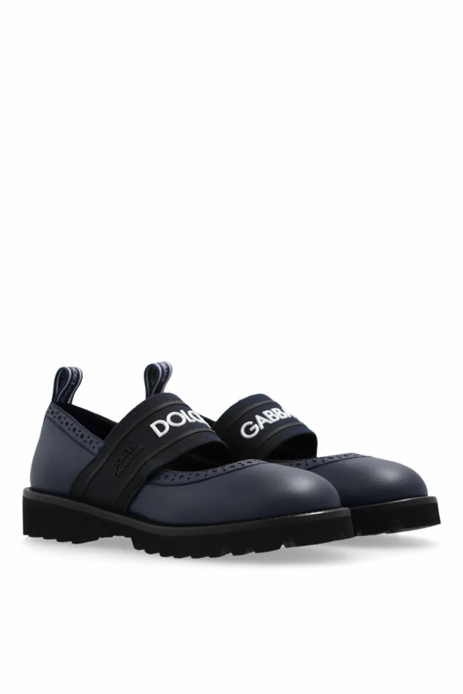 Dolce & Gabbana Kids NAVY BLUE Leather ballerinas with logo