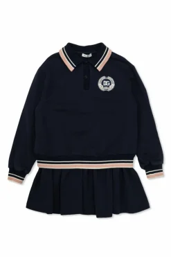 Dolce & Gabbana Kids NAVY BLUE Cotton dress with logo patch
