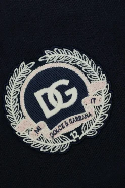 Dolce & Gabbana Kids NAVY BLUE Cotton dress with logo patch