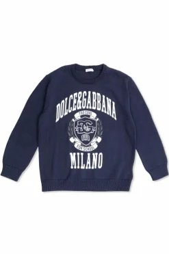 Dolce & Gabbana Kids NAVY BLUE Sweater with printed logo