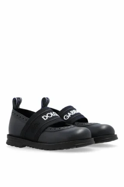 Dolce & Gabbana Kids NAVY BLUE Leather ballerinas with logo