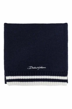 Dolce & Gabbana Kids NAVY BLUE Wool scarf with logo