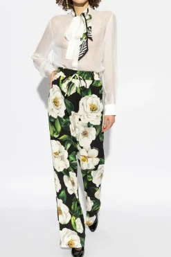 Dolce & Gabbana MULTICOLOUR Silk pants with floral motif