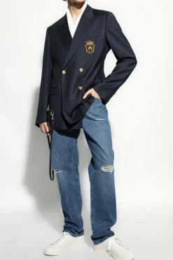 Dolce & Gabbana NAVY BLUE Wool blazer with appliqué