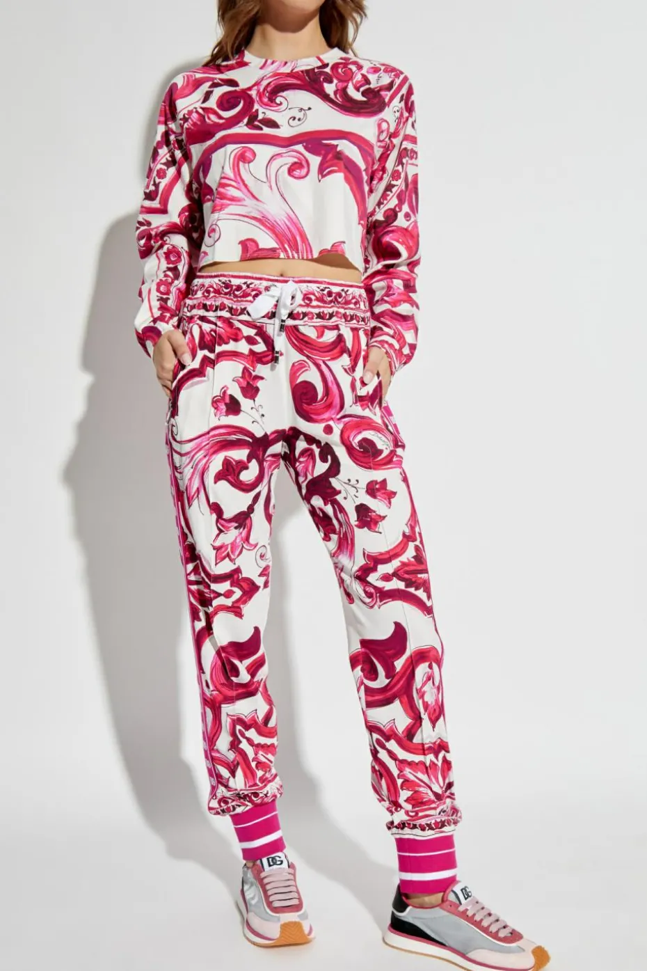 Dolce & Gabbana PINK Short T-shirt with Majolica pattern