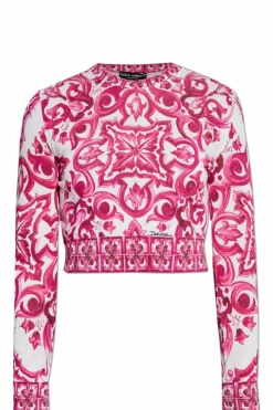 Dolce & Gabbana PINK Short sweater with Majolica pattern