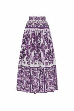 Dolce & Gabbana PURPLE Cotton skirt with "Majolica" print