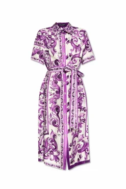 Dolce & Gabbana PURPLE Silk dress with "Majolica" print