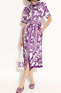 Dolce & Gabbana PURPLE Silk dress with "Majolica" print