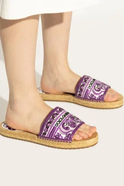 Dolce & Gabbana PURPLE Slides with 'Majolica' pattern