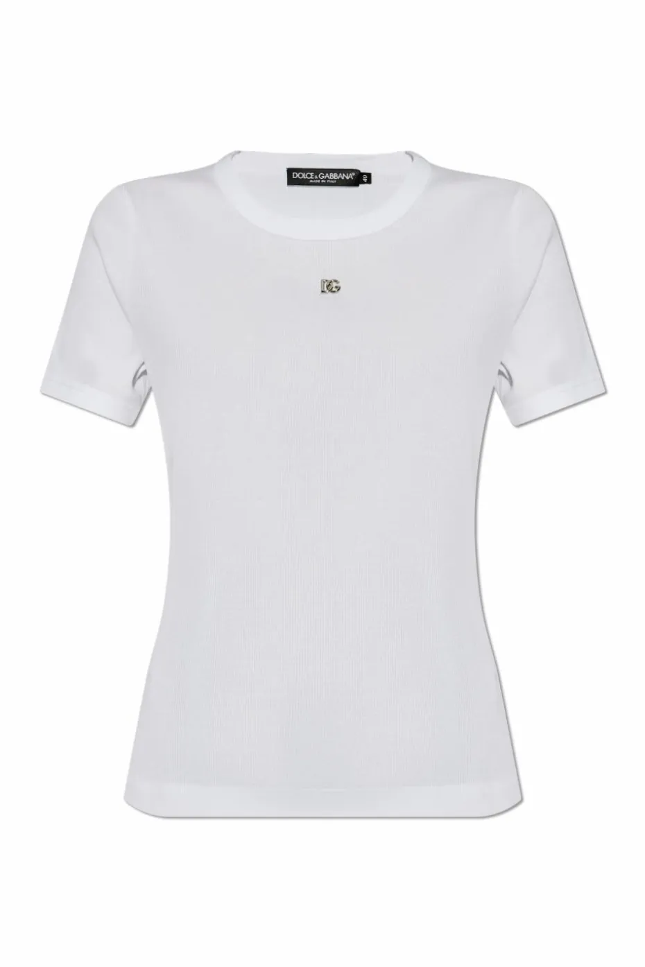Dolce & Gabbana WHITE Ribbed t-shirt with logo-shaped appliqué