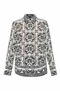 Dolce & Gabbana WHITE Silk shirt with "Majolica" print