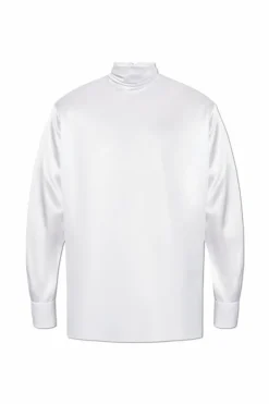 Dolce & Gabbana WHITE Silk top with stand-up collar