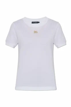 Dolce & Gabbana WHITE T-shirt with logo-shaped appliqué