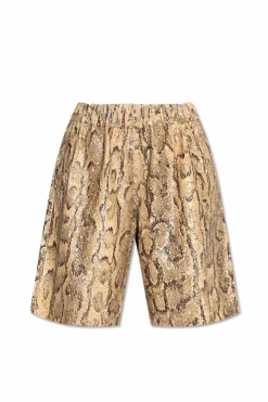 Dries Van Noten beige Sequined shorts with animal motif