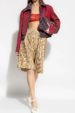 Dries Van Noten beige Sequined shorts with animal motif