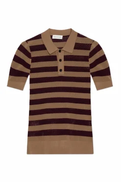 Dries Van Noten BROWN Polo with stripe pattern