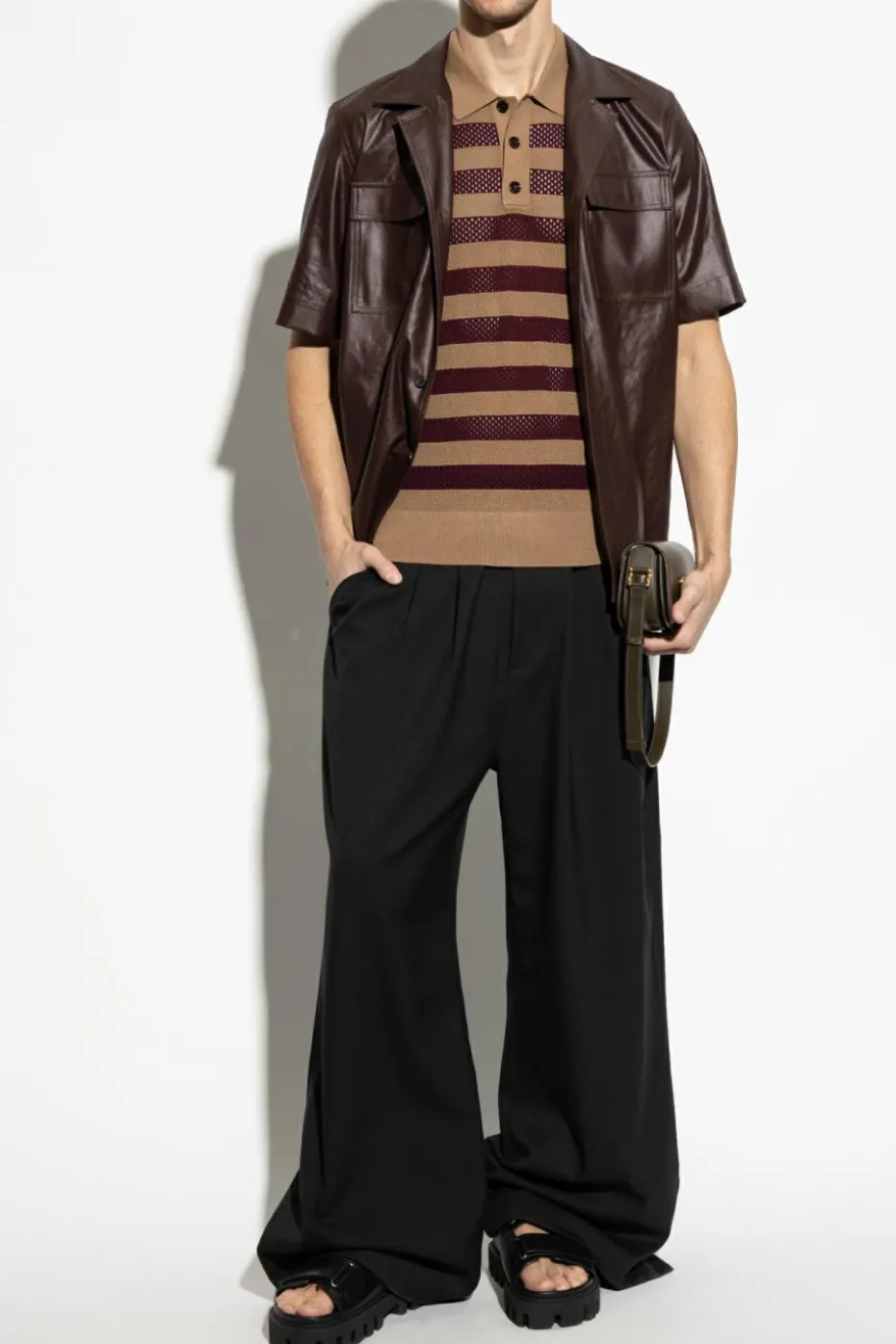 Dries Van Noten BROWN Polo with stripe pattern