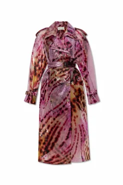 Dries Van Noten PINK Double-breasted trench coat with print
