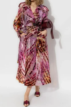 Dries Van Noten PINK Double-breasted trench coat with print