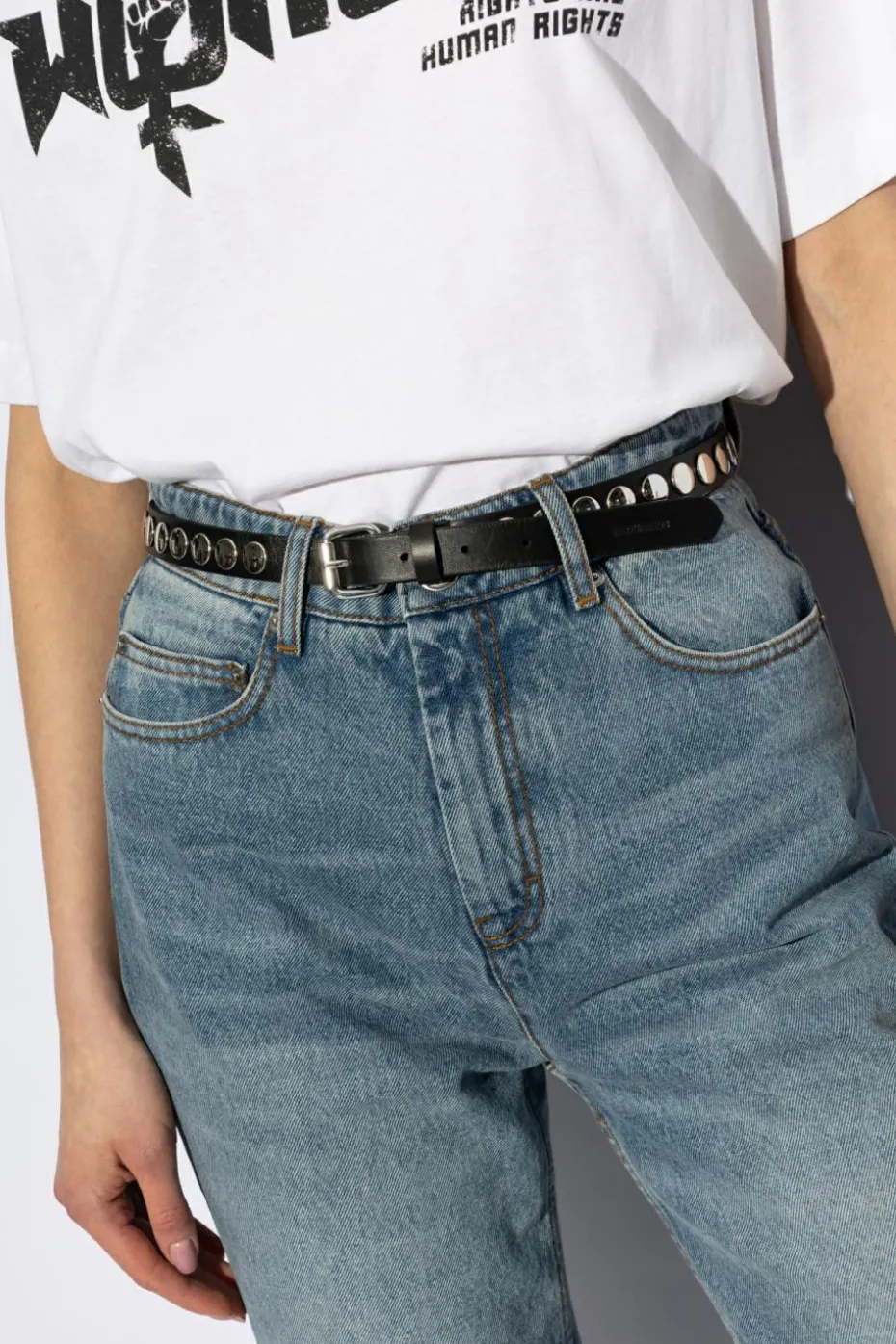 Dsquared2 BLACK Leather belt with studs