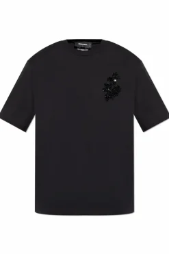 Dsquared2 BLACK T-shirt with shimmering appliqués