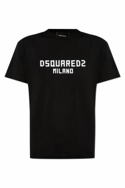 Dsquared2 BLACK T-shirt with logo and velvet finish
