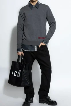 Dsquared2 GREY Sweater with logo and velvet finish