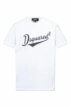 Dsquared2 WHITE T-shirt with velvet finish logo