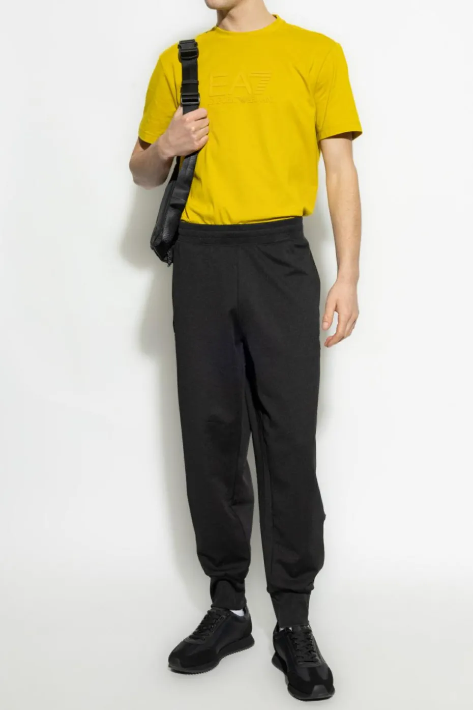 EA7 Emporio Armani BLACK Pants with logo patch
